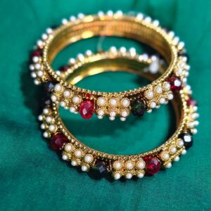 Pearl-detailed-ruby-studded bangle