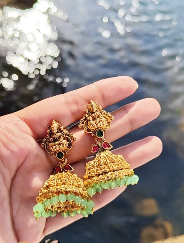 Lakshmi Jhumka with green dropping